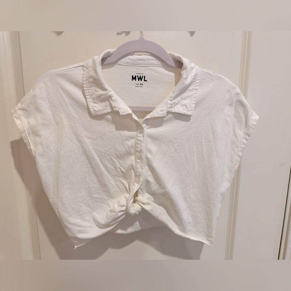 Madewell Cropped Collared T-Shirt in Off-White